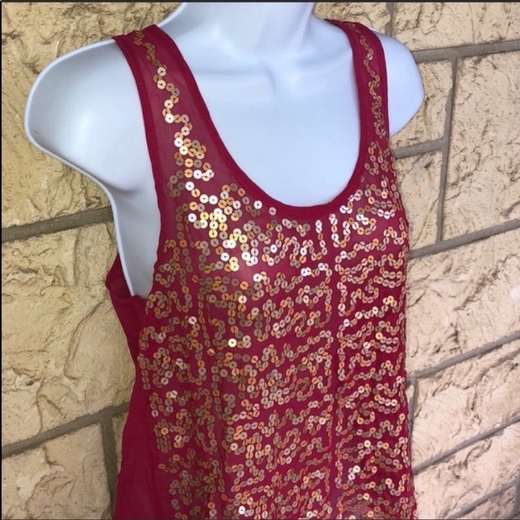 Pink sequence Tank Top sheer mustard seed NWT Size Med - Picture 5 of 9